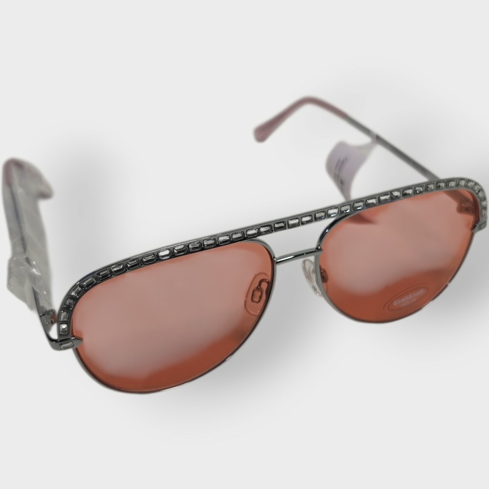 NEW PINK BEBE BBOP1033 SUNGLASSES‎ SILVER WOMENS PILOT 045 0-0-0 METAL PLASTIC